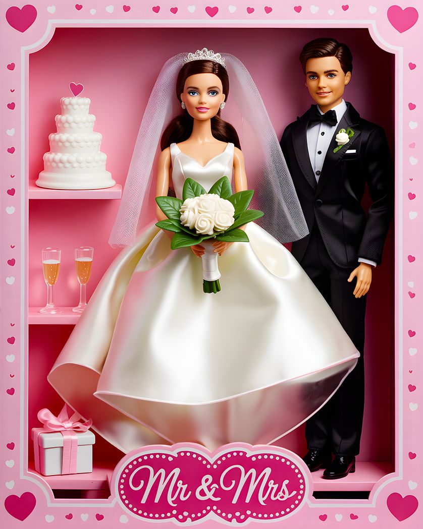 Card design "Dolly Bride - group AI wedding ecard"