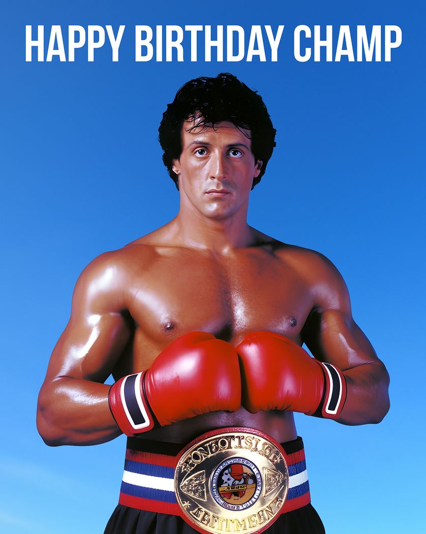 Card design "Boxing champ - AI group birthday ecard"