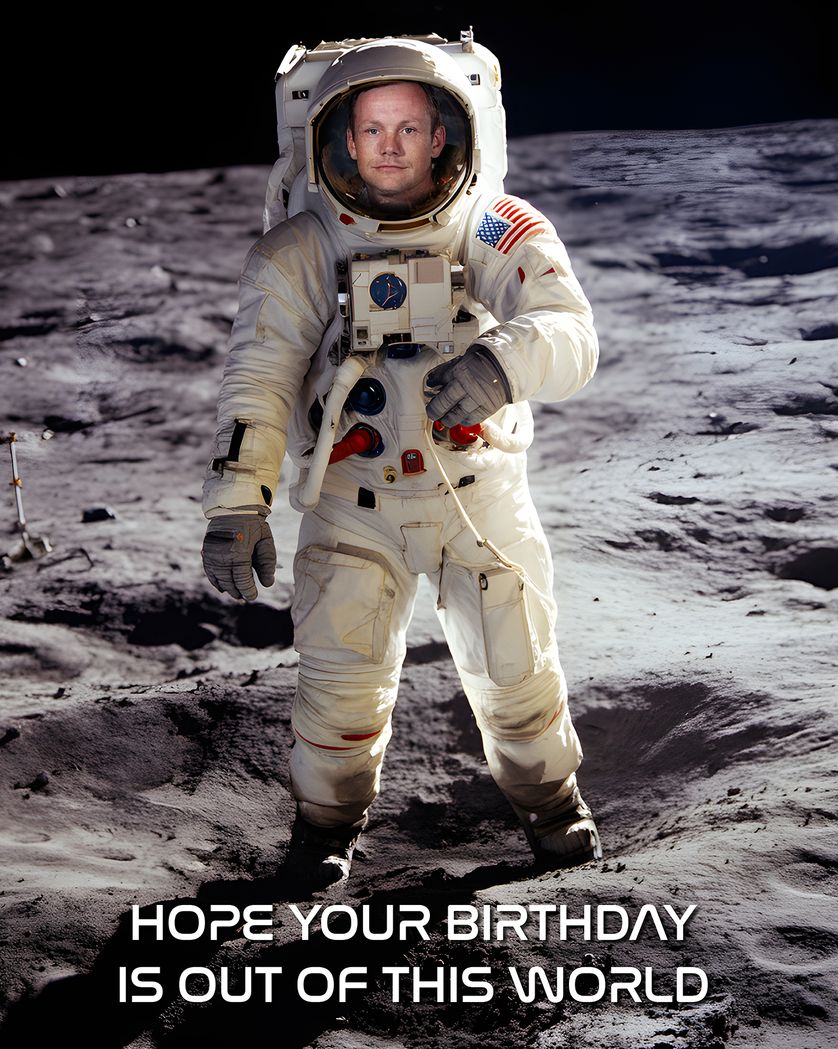 Card design "First Man - AI group Birthday ecard"
