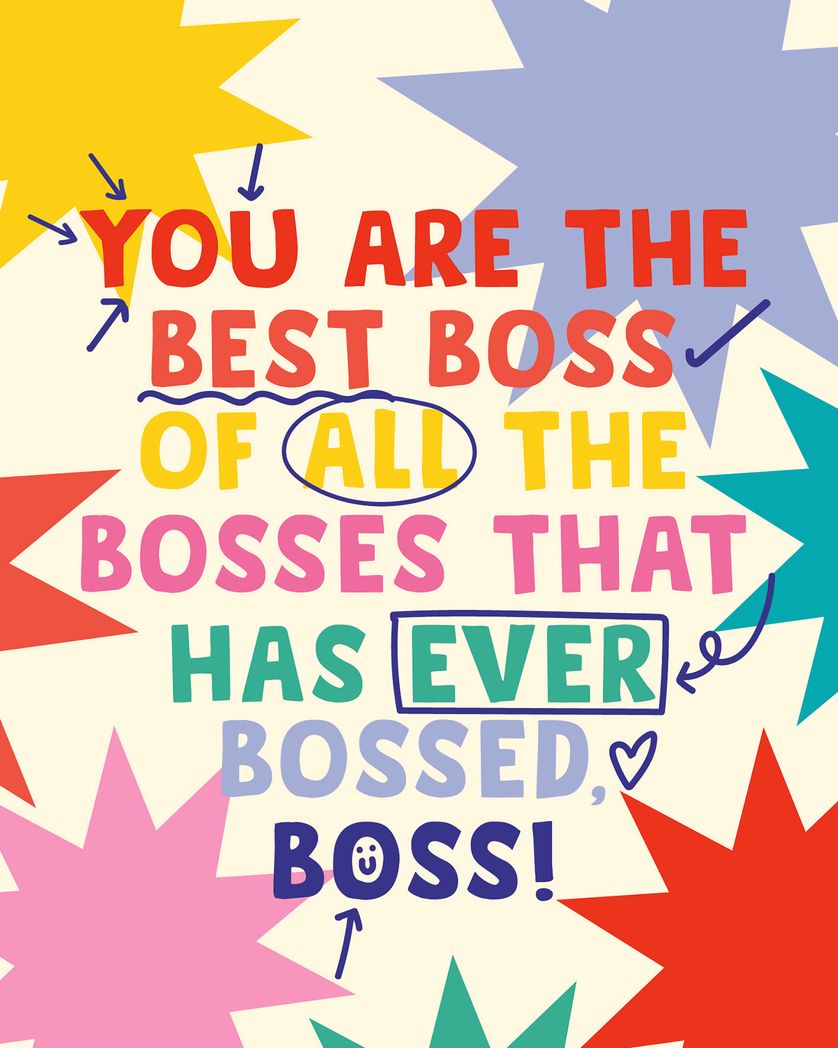 Card design "Bossy words - group boss day ecard"