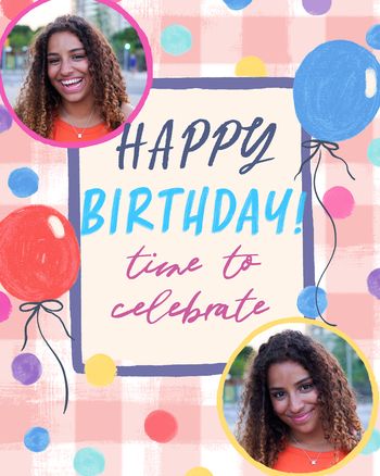 Use Gingham balloons - group birthday ecard