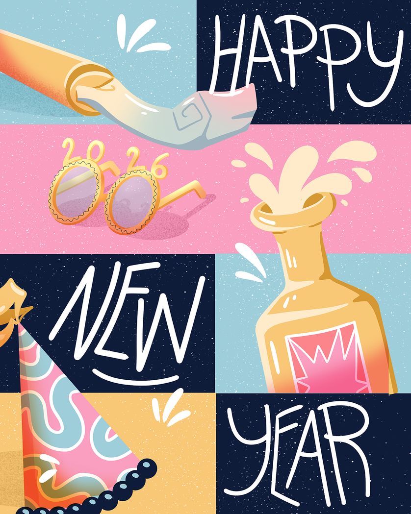 Card design "Party Time - group new year ecard"