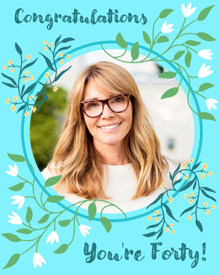 Card design "Floral frame - group birthday ecard"