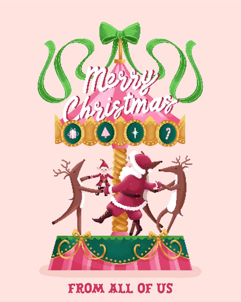 Card design "Christmas carousel - group festive ecard"