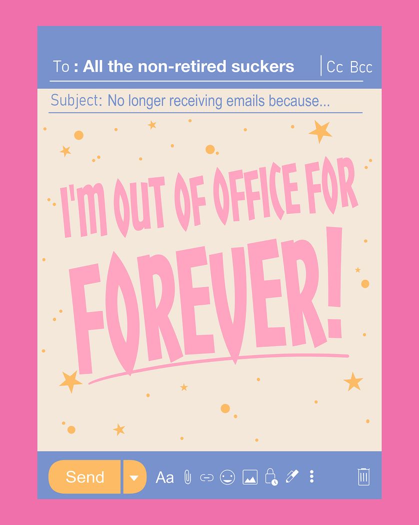Card design "out of office - group retirement ecard"