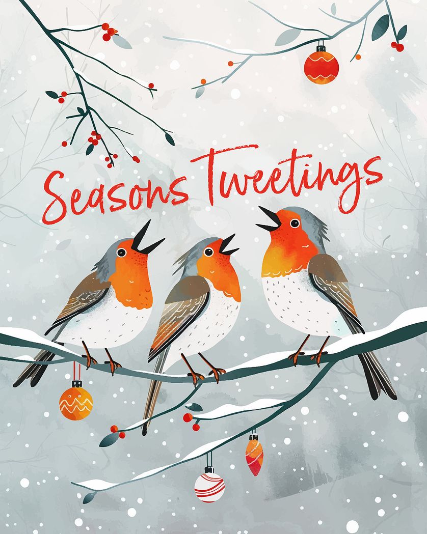 Card design "Robin Choir - group Christmas ecard"