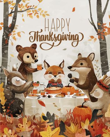 Use Woodland Thanksgiving - group festive ecard
