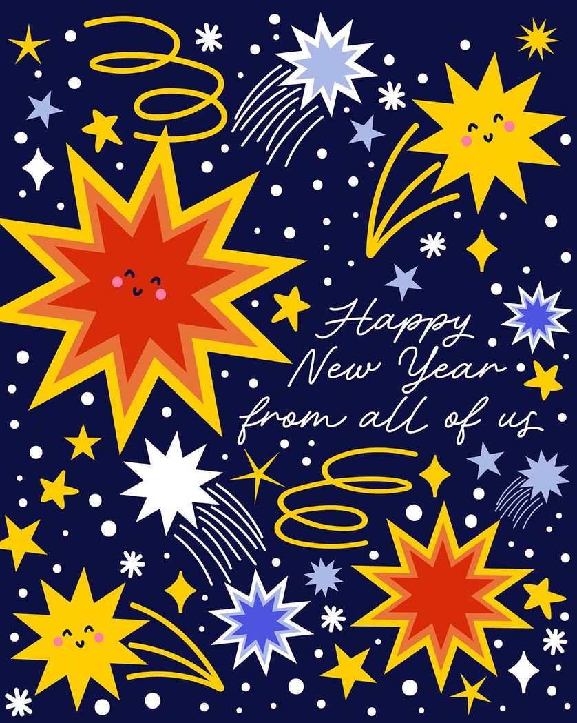 Card design "Fireworks fantasia - group new year ecard"