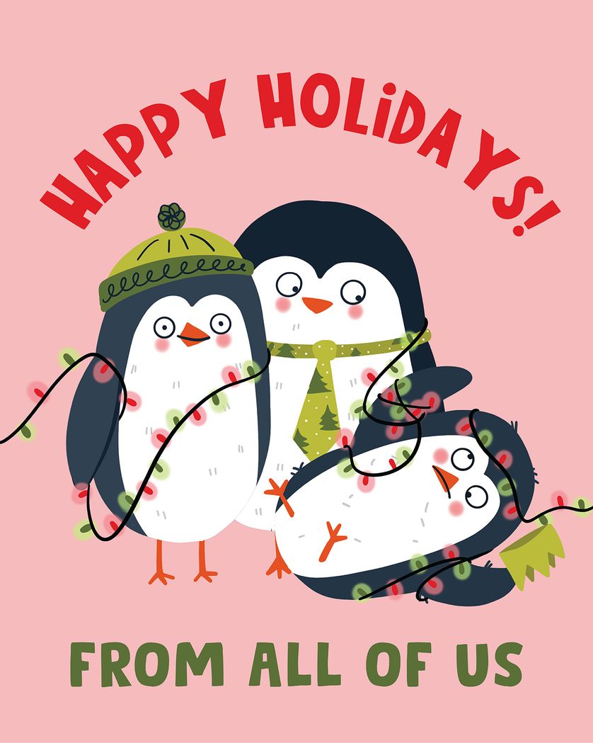 Card design "Penguin pickle - group festive ecard"