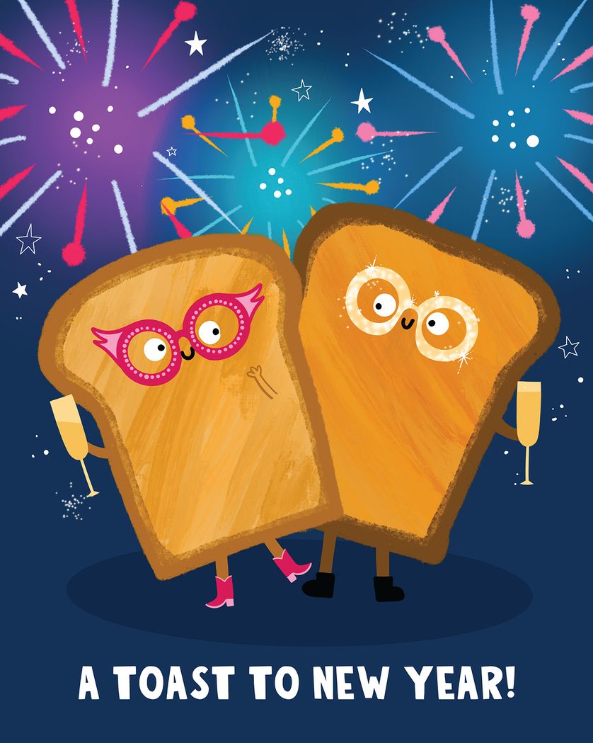 Card design "New year toast - group festive ecard"