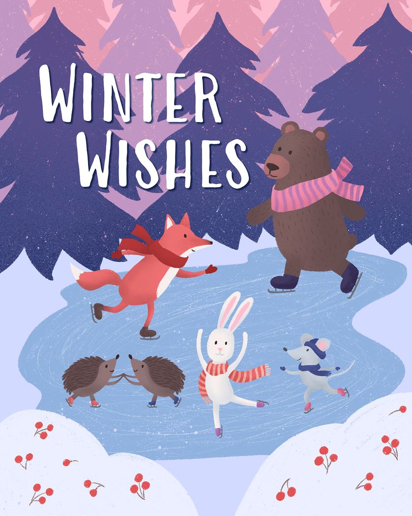 Card design "Ice rink magic - group Christmas ecard"