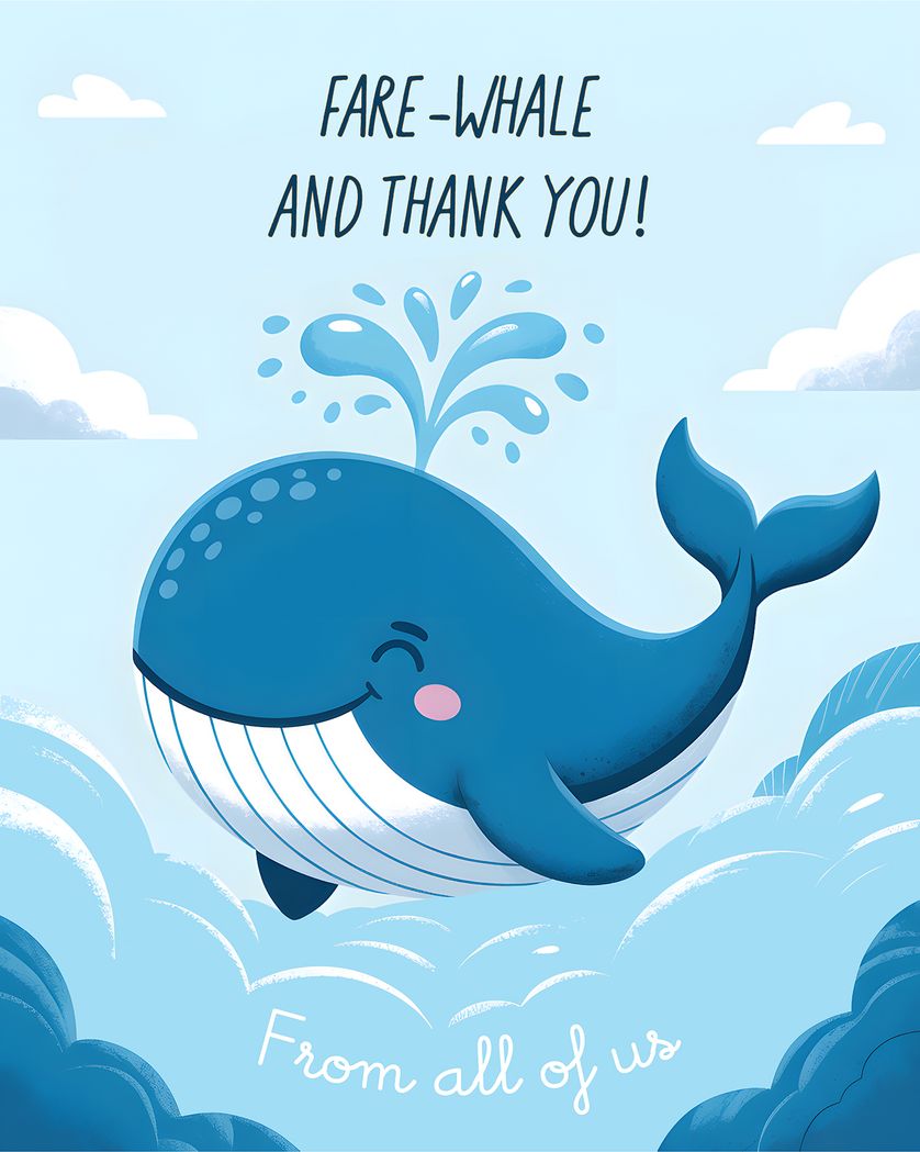 Card design "Fare-whale - group leaving ecard"