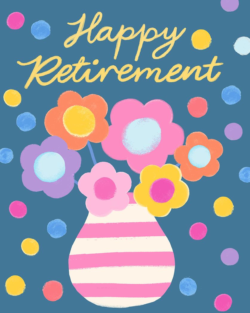 Card design "Jolly vase - group retirement ecard"
