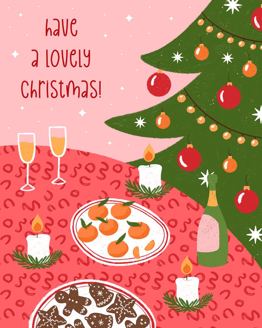 Card design "Festive table - group Christmas ecard"