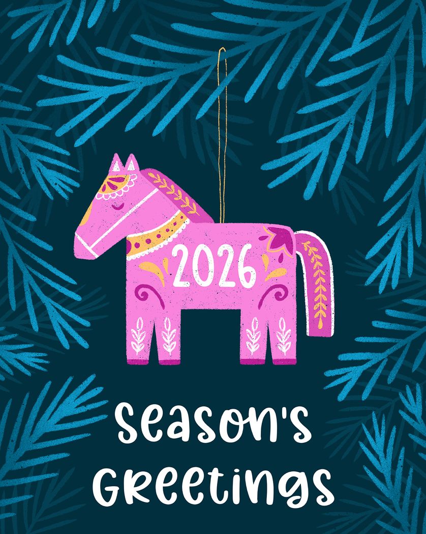 Card design "Pony bauble - group festive ecard"