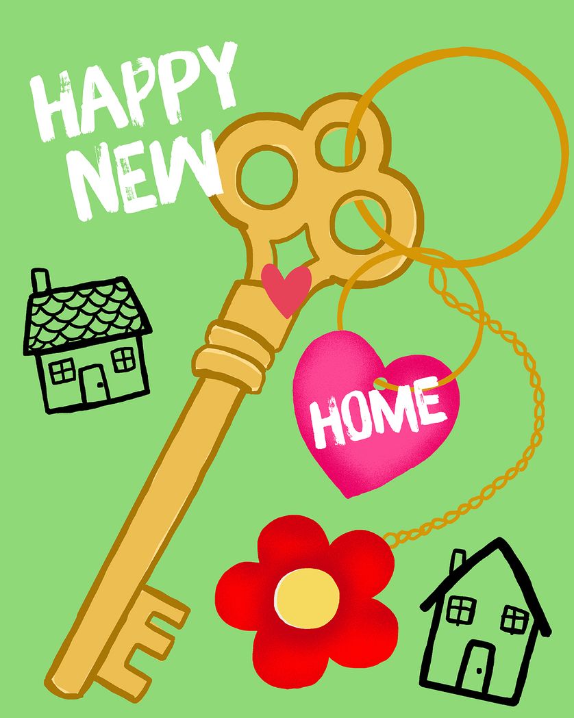 Card design "Keyring - group new home ecard"