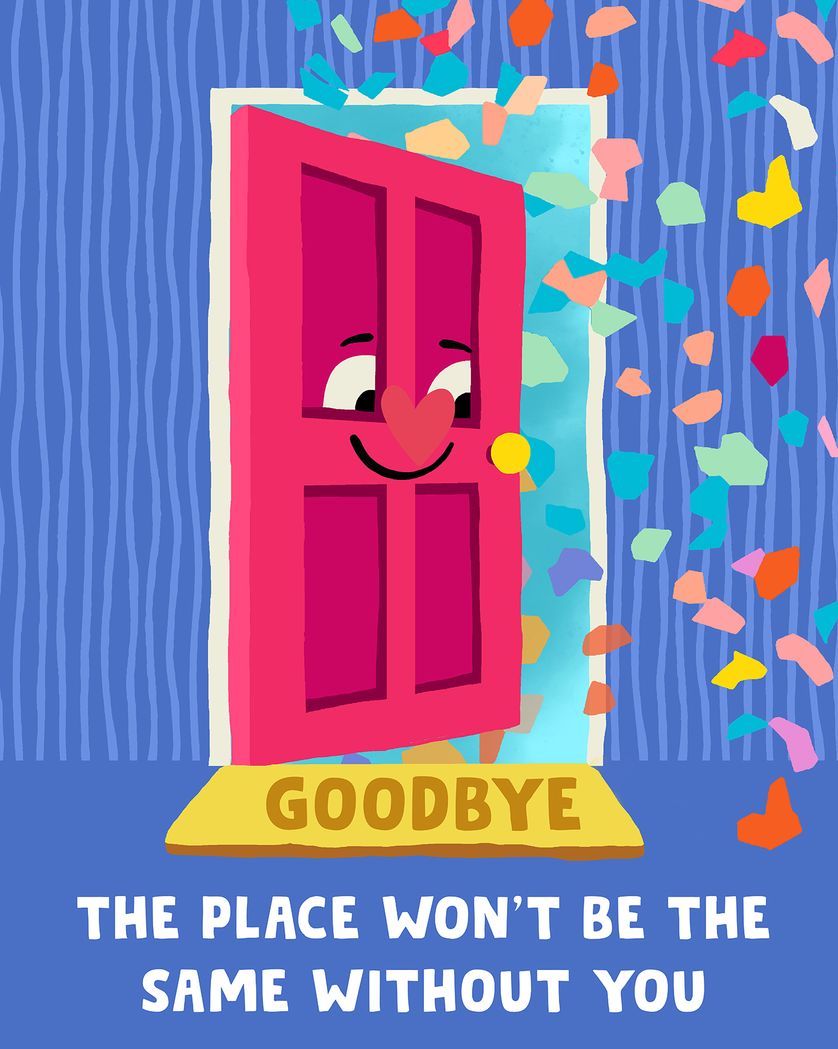 Card design "Door confetti - group leaving ecard"