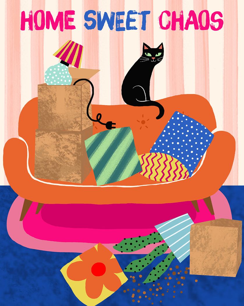 Card design "Moving day - group new home ecard"