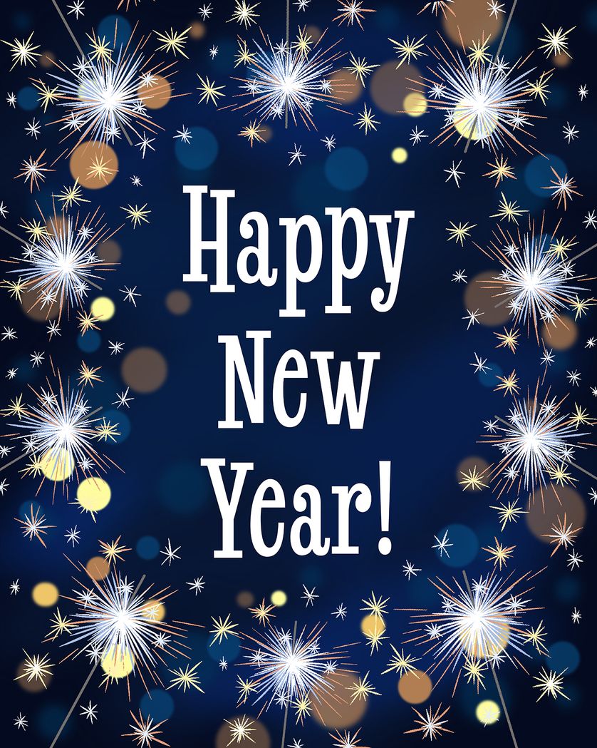 Card design "Fireworks - group New Year ecard"