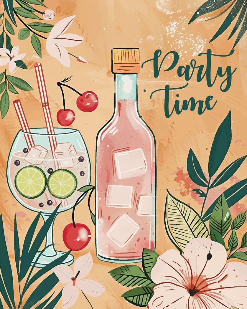 Card design "Pink gIn tropics - group birthday ecard"