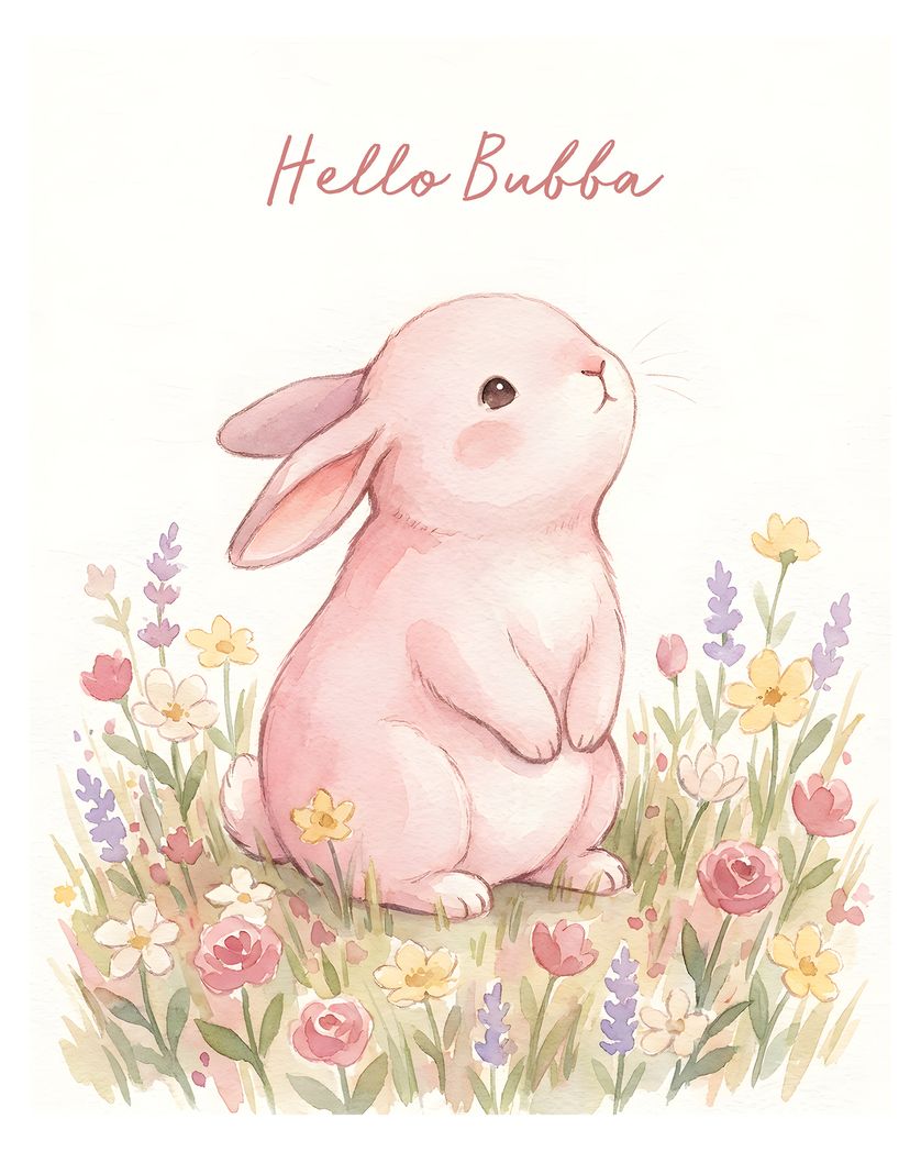 Card design "Pink bunny - group baby ecard"