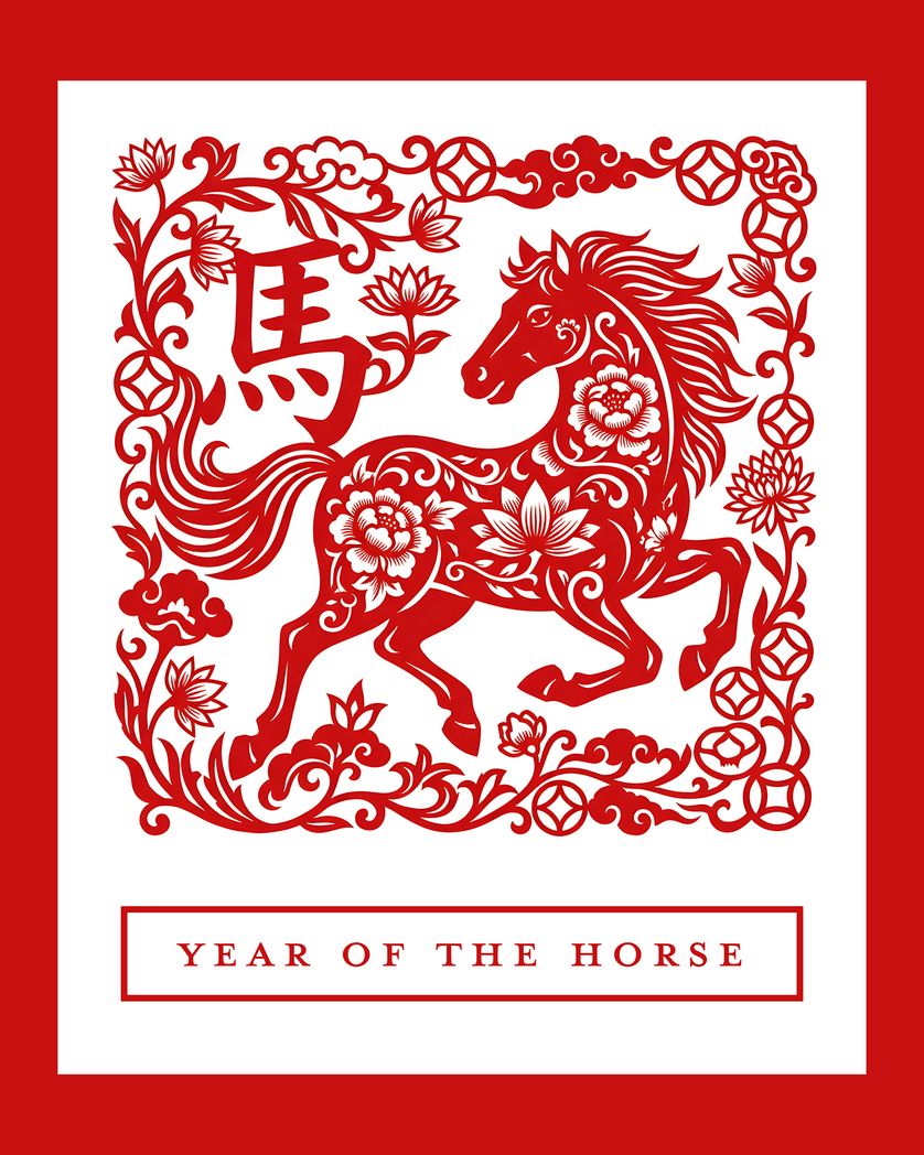 Card design "Red stencil - group Chinese new year ecard"