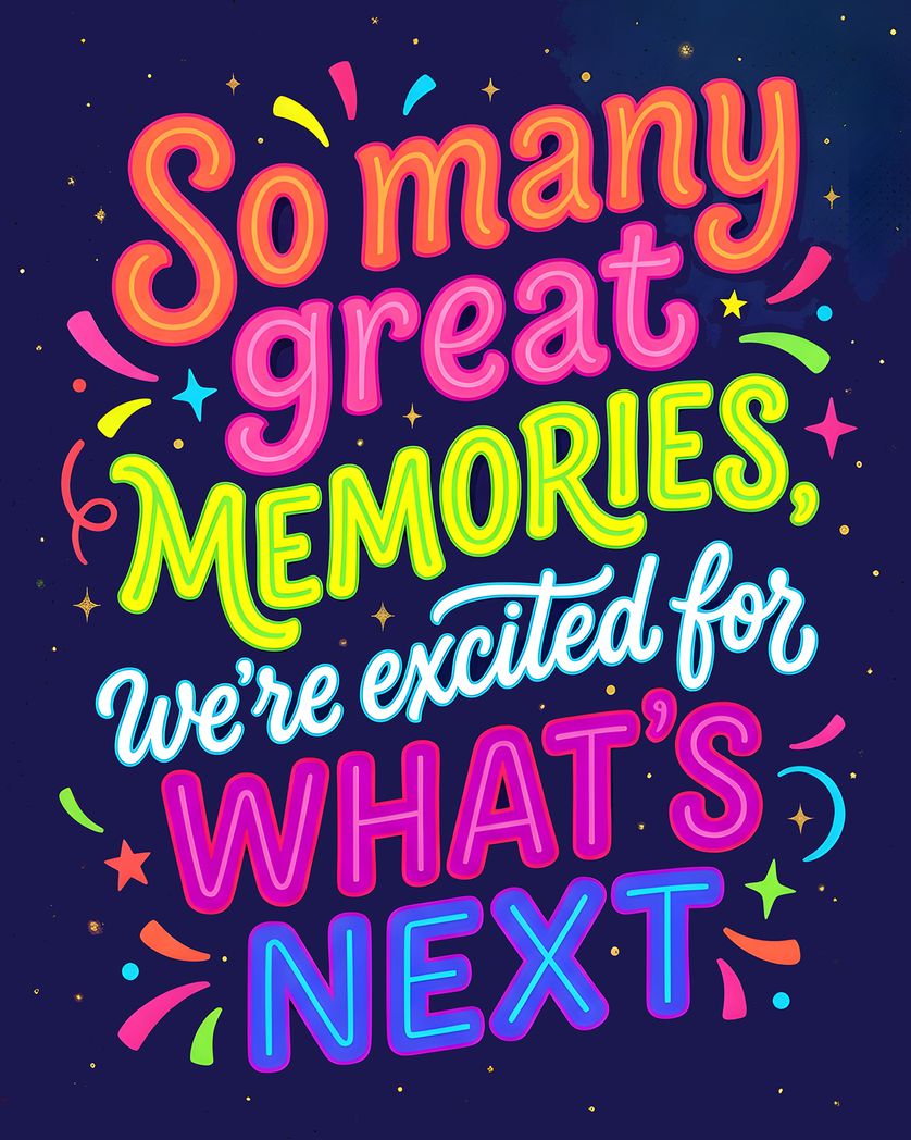 Card design "Neon farewell - group leaving ecard"