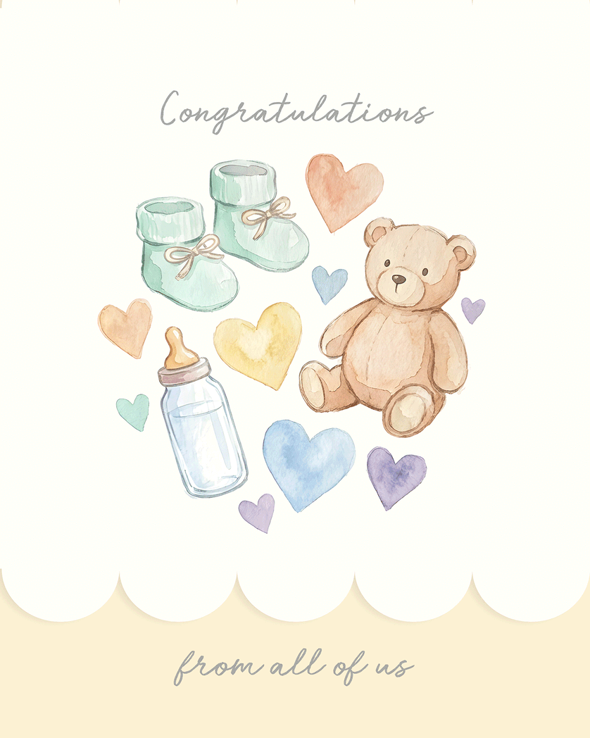 Card design "Watercolour Baby shower - group ecard"