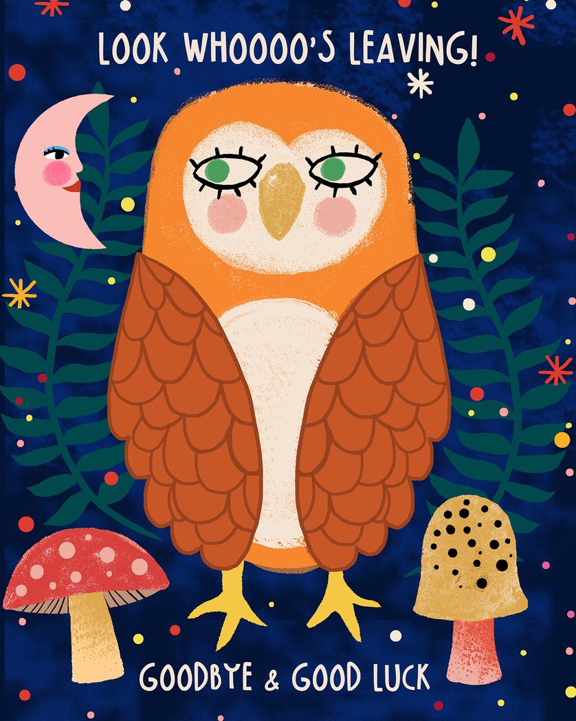 Card design "Nocturnal farewell - group leaving ecard"