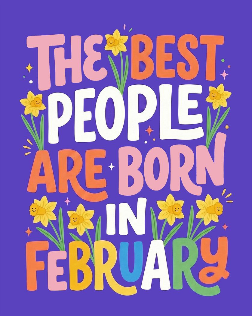 Card design "February people - group birthday ecad"