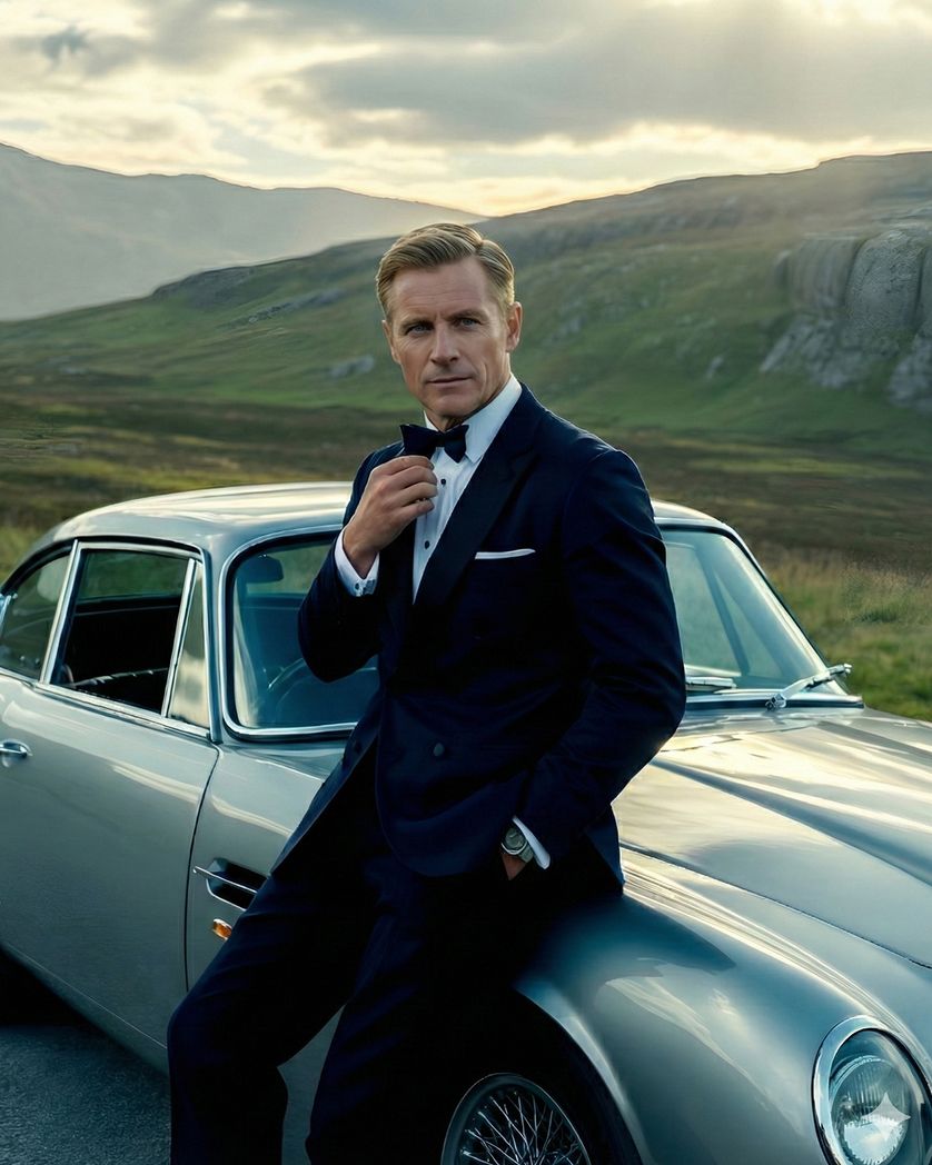 Card design "The Spy who drove a DB5 - group ecard"