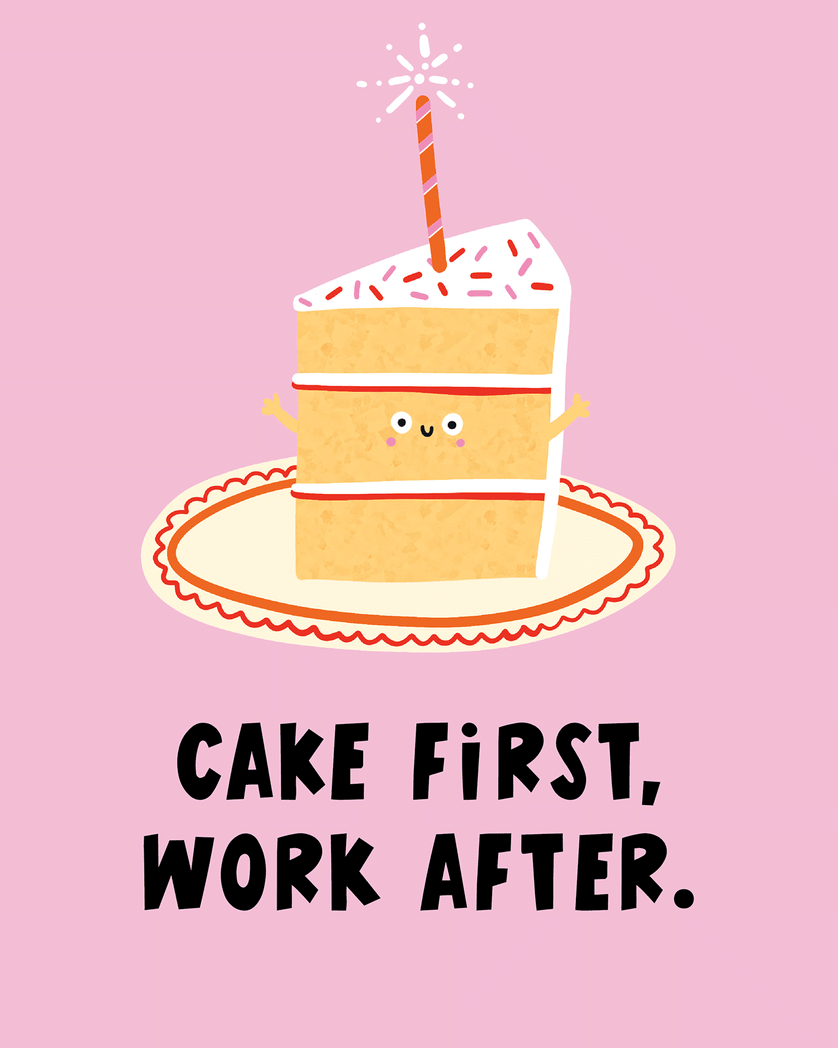 Card design "Cake first always - group birthday ecard"