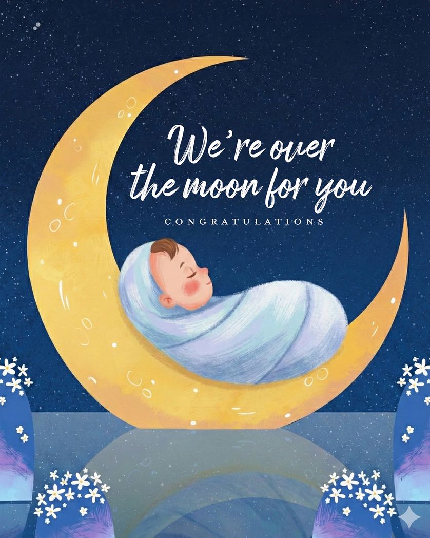 Card design "Moon river - group baby ecard"
