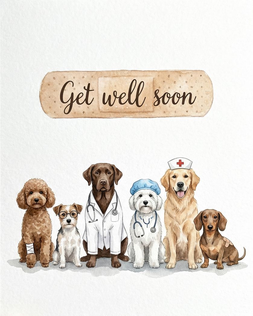Card design "Pup medics - group get well ecard"