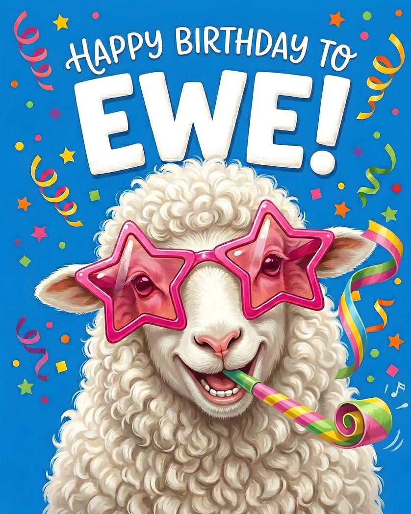 Card design " Sheep greetings - group Birthday ecard"