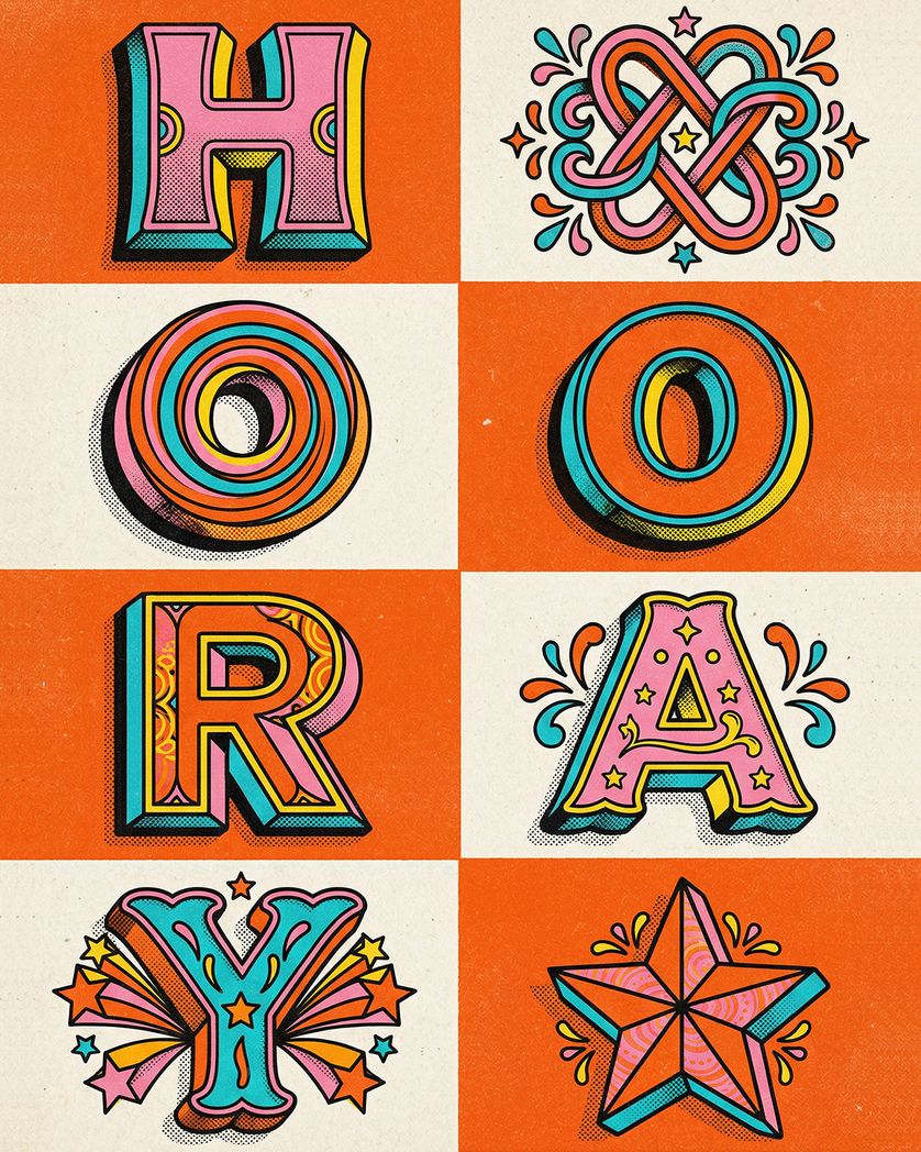 Card design "Funky woodblock - group birthday ecard"