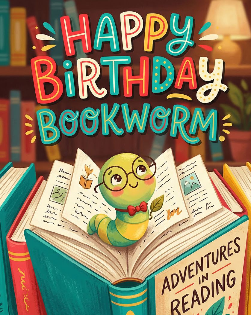 Card design "Book lover - group birthday ecard"