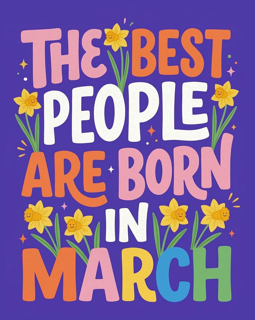 Card design "March people - group birthday ecard"