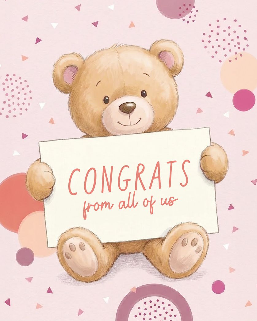Card design "Pink bear- group baby ecard"