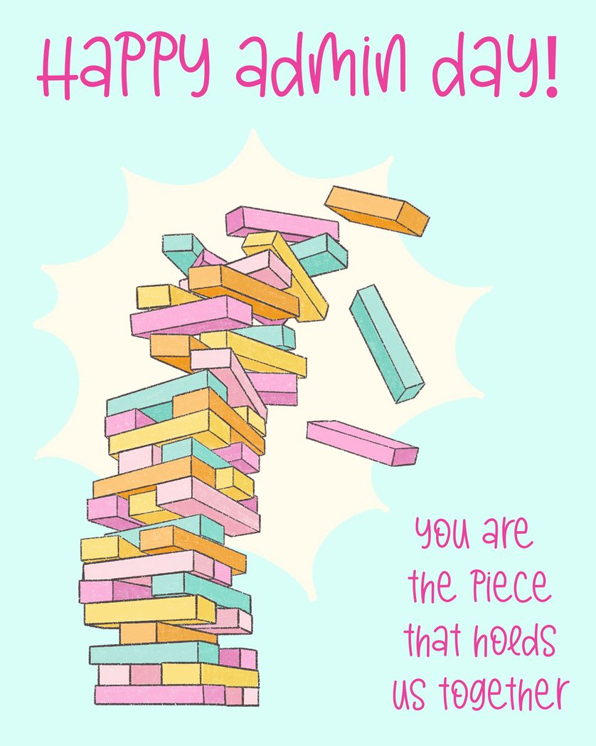 Card design "Jenga - group admin day ecard"