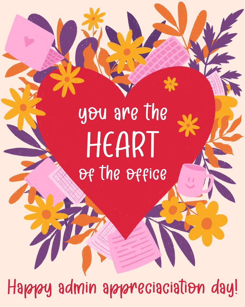 Card design "Office heart - group admin day ecard"