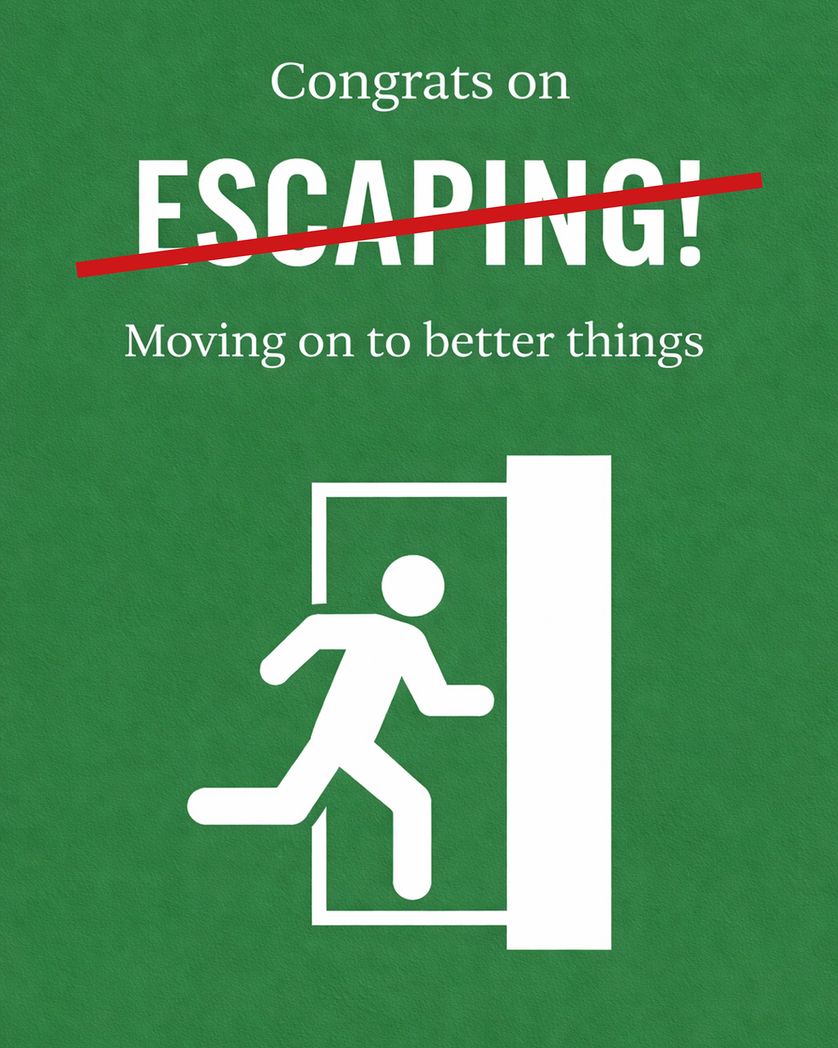 Card design "Escape route - group leaving ecard"