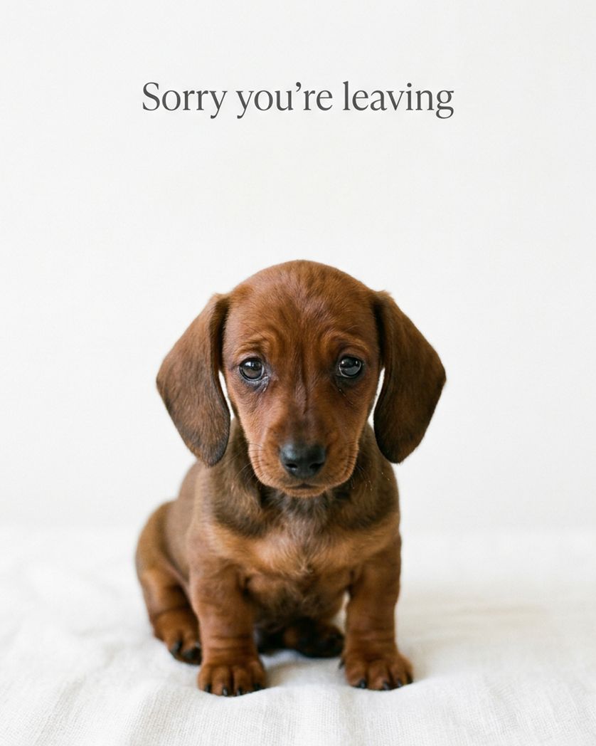 Card design "Sad sausage - group leaving ecard"