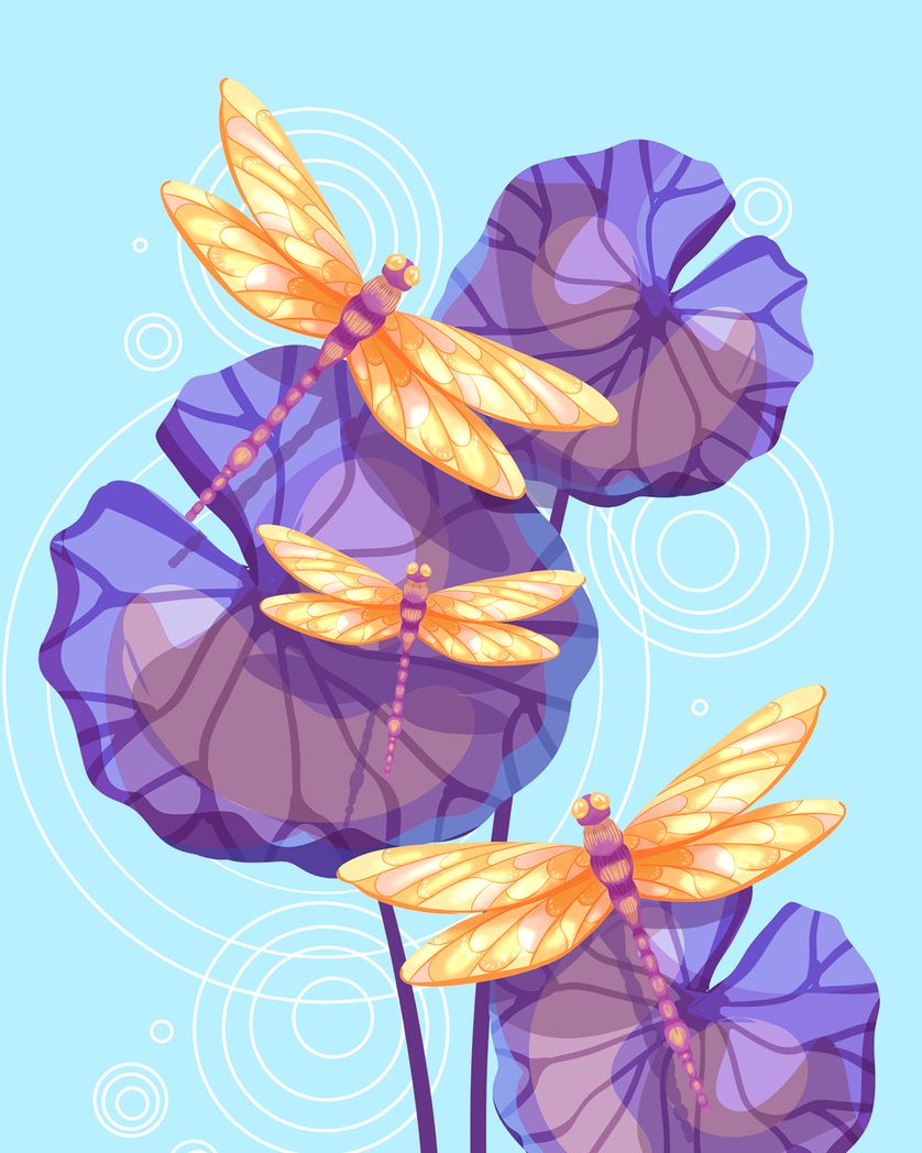 Card design "Lillies and dragonflies. - group sympathy ecard"