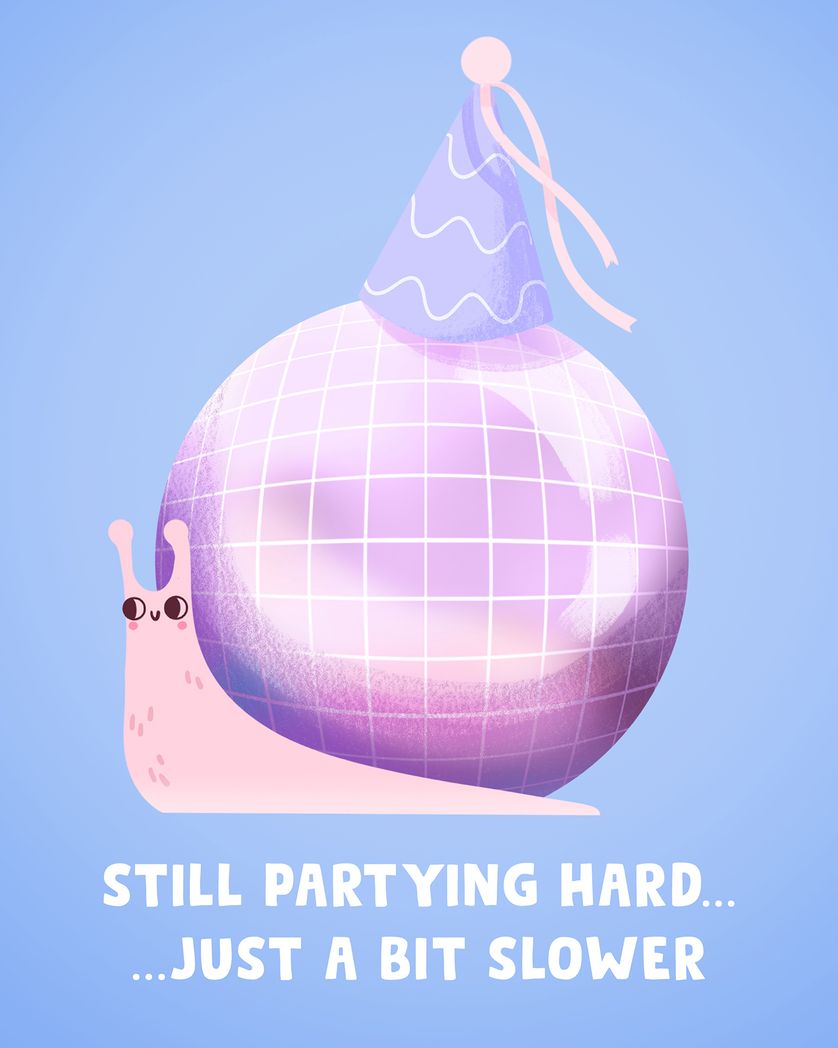 Card design "Snail rave - group birthday ecard"