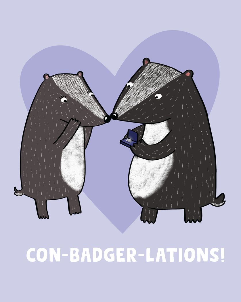Card design "Con-badger-lations - group wedding ecard"