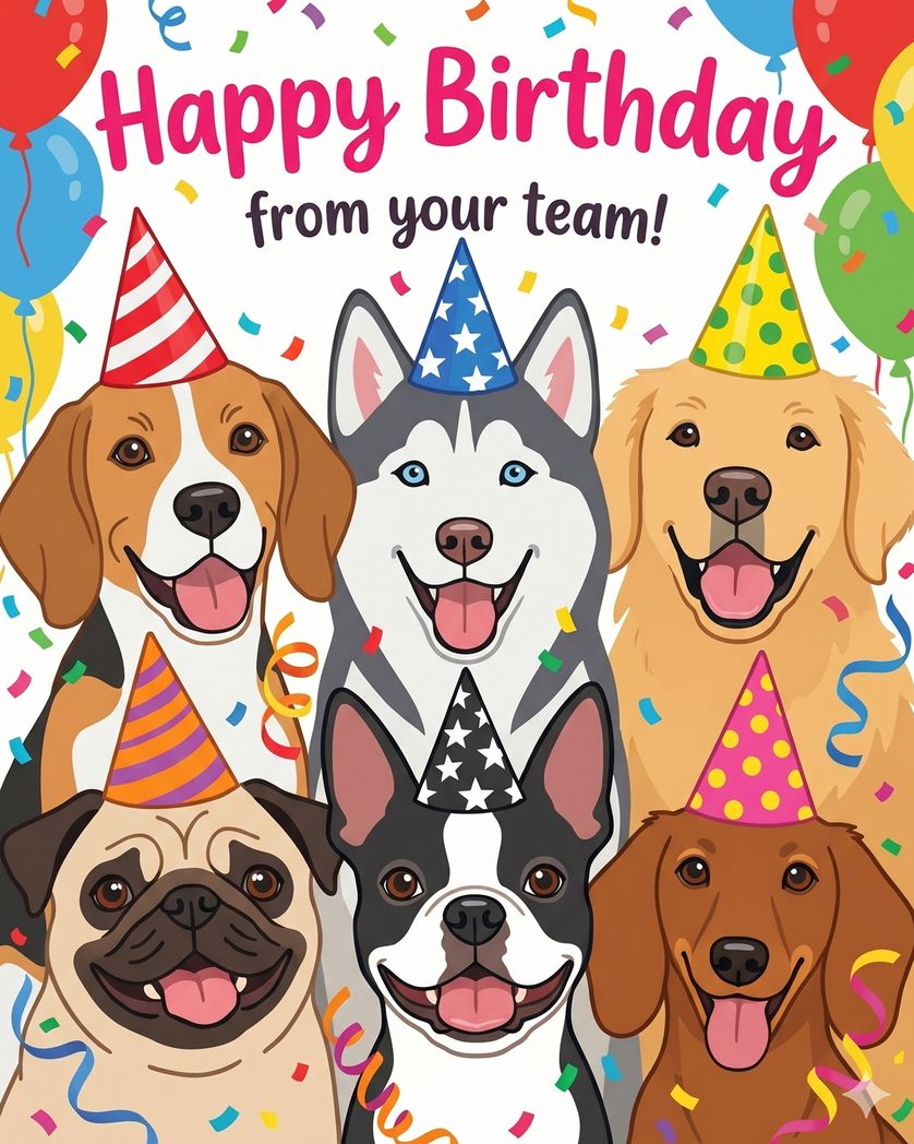 Card design "Puppy Birthday - group ecard"