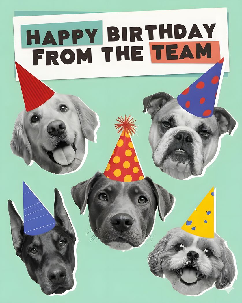 Card design "Pawty patrol - group birthday ecard"