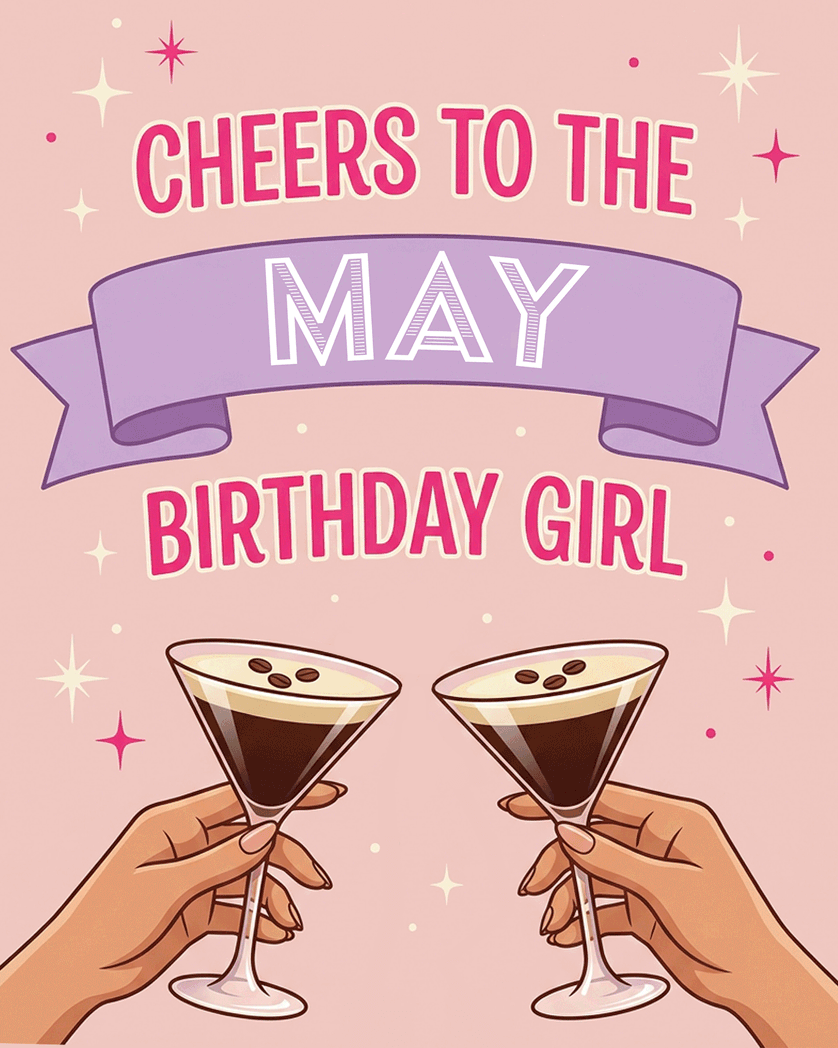 Card design "May drinks - group Birthday ecard"