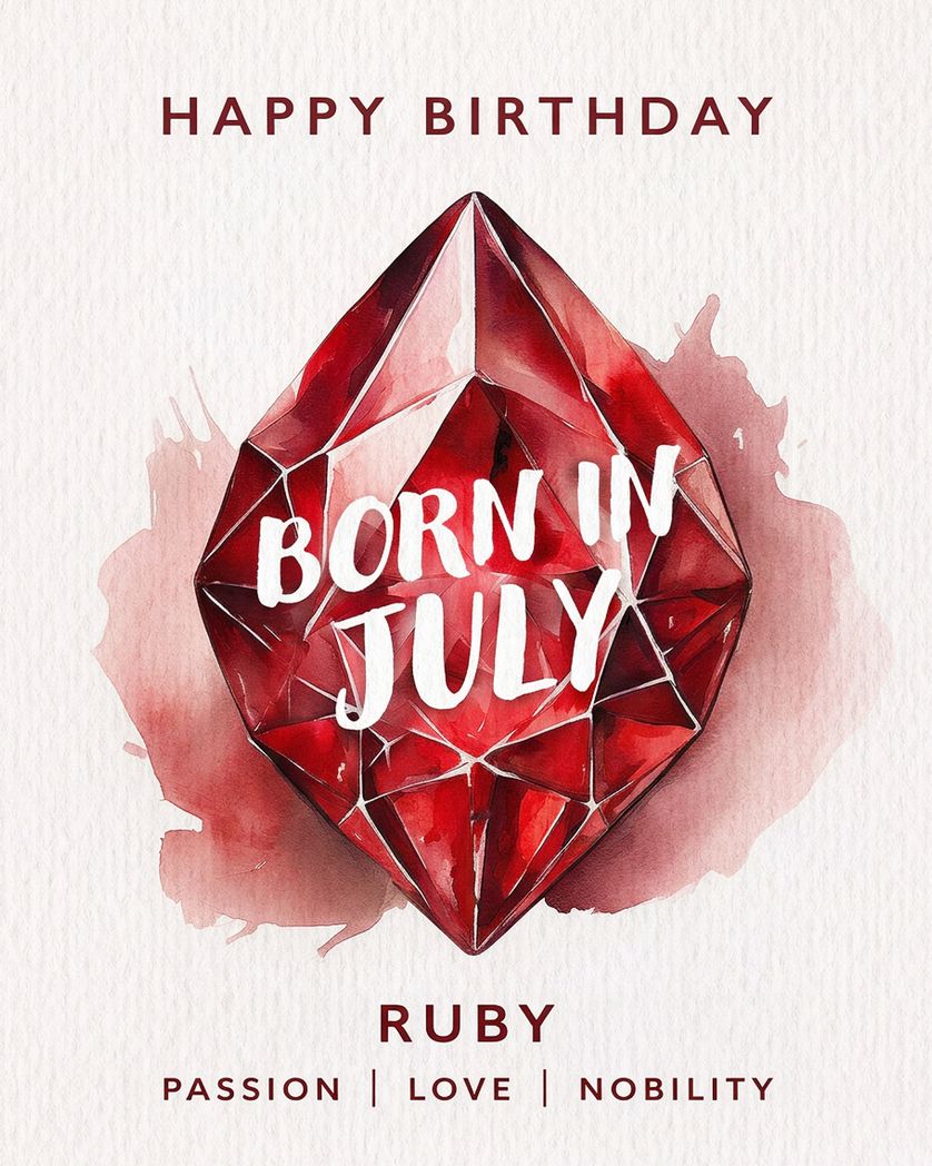 Card design "Birthstone Ruby July - group birthday card"
